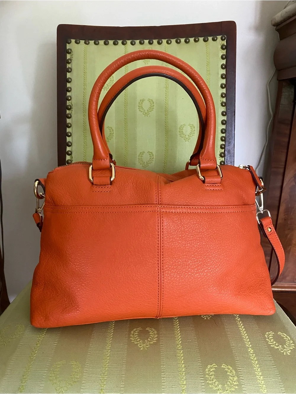 Calvin Klein Burt Orange Leather Satchel Tote Removable Strap Classic Bag Autumn